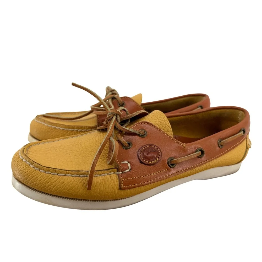 Dooney & Bourke Mens All Weather Leather Boat Shoes Yellow Tan 7 M 97767 USA